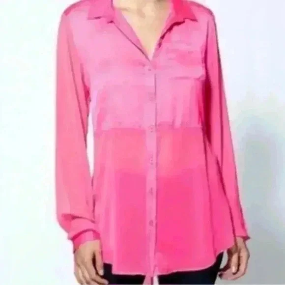 Free people neon pink half mesh button down medium - Picture 1 of 5